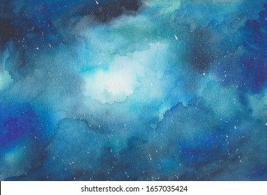 Watercolor Blue Space Texture And Background Painting