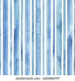 Watercolor blue stripes white background  Blue   white striped seamless pattern  Watercolour hand drawn stripe texture  Print for cloth design  textile fabric  wallpaper  wrapping  tile