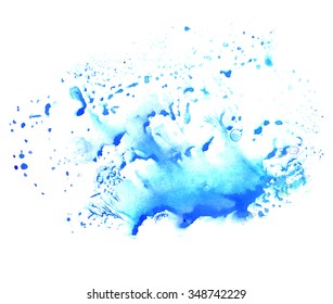 Watercolor Blue Water Splash.  Abstract Background