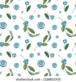 Watercolor Blueberry Seamless Pattern. Wild Forest Blue Berries. Use For Textile, Print, Paper, Wallpaper.