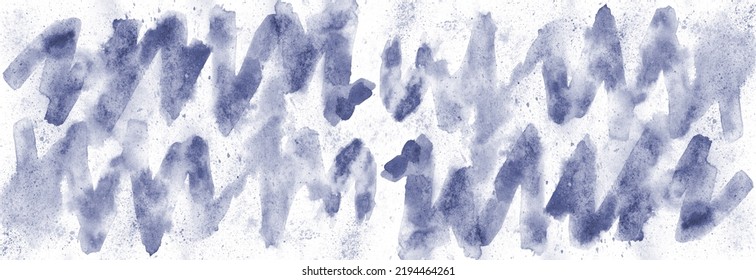 Watercolor Blue-gray Zigzag Brush Marks On A White Background. Long Monochrome Watercolor Background. Illustration.