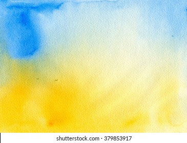 Watercolor blue  yellow hand drawn background gradient  indigo aquarelle abstract wash drawing blots