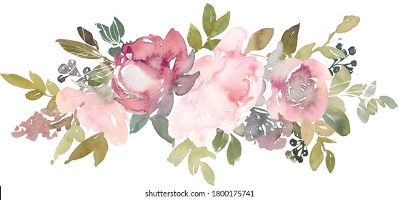 Watercolor Blush Burgundy Flowers Isolated On Stock Illustration ...