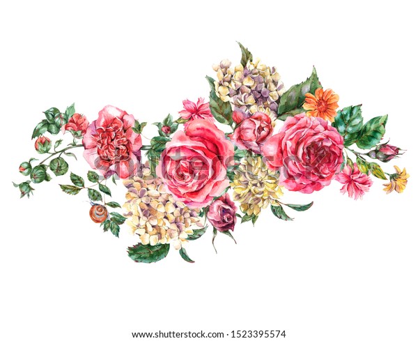 Watercolor Bohemian Vintage Floral Bouquet Pink Stock Illustration ...
