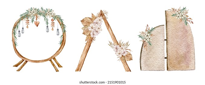 Watercolor bohemian wedding arches clipart set. Boho wedding floral arches ilustration bundle on white background. Can be used for wedding invitations, monograms, sublimations, prints, stickers - Powered by Shutterstock