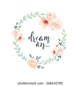 Watercolor Boho Floral Wreath. Bohemian Natural Frame: Leaves, Feathers, Flowers, Isolated On White Background. Artistic Decoration Illustration. Save The Date, Weddign Design,valentine's Day