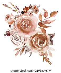 Watercolor boho flowers, brown and pink floral bouquets, Dusty pink clipart for wedding invitations, baby shower, greeting cards, scrapbooking, autumn decor