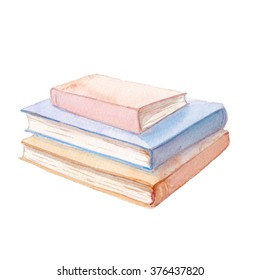 Watercolor books illustration. Hand painted stack of books isolated on white background. Education illustration
