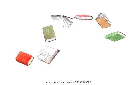 Watercolor books illustration. Hand painted stack of books isolated on white background.