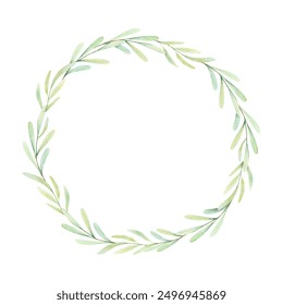 Watercolor Botanical illustration of olive leaves, branch wreath for wedding invitation and cards, logo design, web, social media and posters template. Elegant minimal style floral isolated. - Powered by Shutterstock