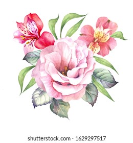 Wedding Bouquet Peony Watercolor Realistic Hand Stock Illustration ...