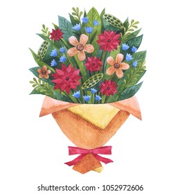 Watercolor bouquet maker. Flower elements and paper wrapper/ Watercolor flowers.