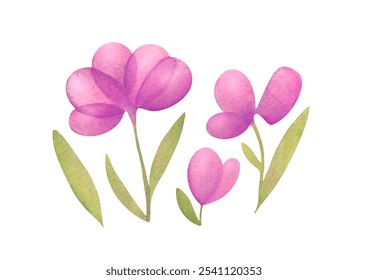 watercolor bouquet of pink flowers with green leaf leaves branches on a white background. Summer and spring pattern for Greeting card, invitation, print, wedding, birthday celebration - Powered by Shutterstock