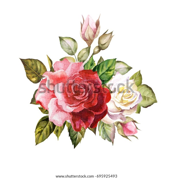 Watercolor Bouquet Red Roses Stock Illustration 695925493