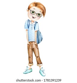 Watercolor Boy Illustration, Isolated On White, Jpg