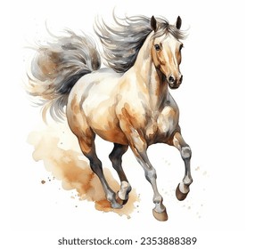 Watercolor brown horse painting isolated running horse watercolor style on white background with splash, Running watercolor horse. - Powered by Shutterstock