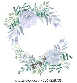 Watercolor brunch and wreath spring flowers - Powered by Shutterstock