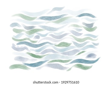 Watercolor brush gray,blue,green and purple wave background texture.Asia style modern pattern.