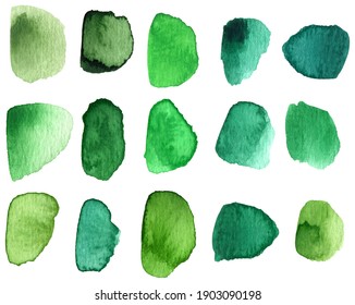 Watercolor brush strokes green shades  Green gradient spots  Hand  drawn emerald brush stains isolated the white background 