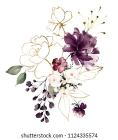 Watercolor Burgundy Flowers Floral Illustration Leaf Stock Illustration ...