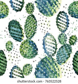 Watercolor Cactus Seamless Pattern