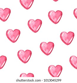 Watercolor Candy Heart Seamless Pattern On White Background