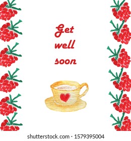 Watercolor Card Get Well Soon Berry Stock Illustration 1579395004 ...