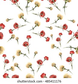 Watercolor Carnation Flowers Seamless Pattern