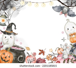 Watercolor cartoon Halloween banner