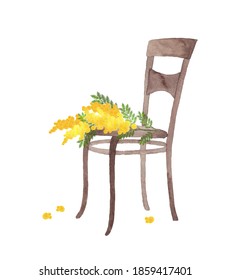  Watercolor Chair With Mimosa Flowers