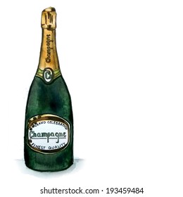 Watercolor Champagne Bottle