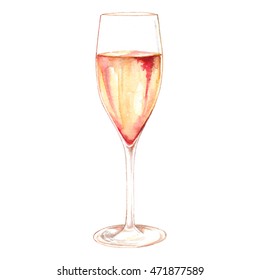 Watercolor Champagne Sparkling Wine Glass Alcohol Isolated