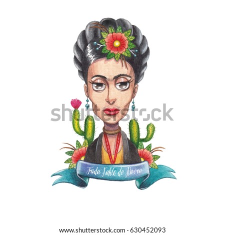 Watercolor character of  artist Frida Kahlo