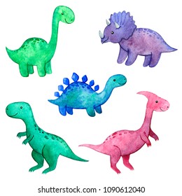 Watercolor Childish Set With Dinosaurs.