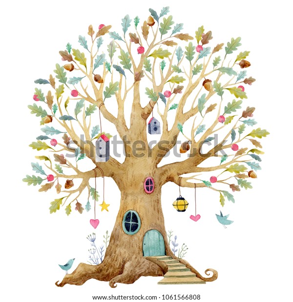 水彩の子どもの木のイラスト 系図 系図 子ども向けのイラスト かわいい妖精の木 のイラスト素材