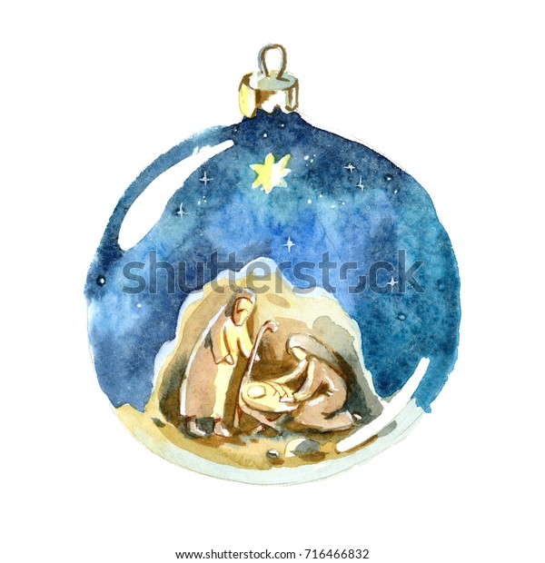 Immagini Sacra Famiglia Natale.Illustrazione Stock 716466832 A Tema Pallina Di Natale Ad Acquerello Decorazioni