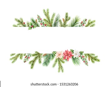 Watercolor Christmas Wreath Fir Branches Place Stock Illustration 735499540