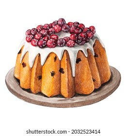 Watercolor Christmas Bundt Cake With Cranberries