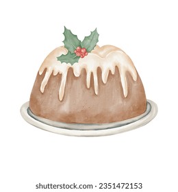 Watercolor Christmas cake. Hand drawn holiday clipart isolated on white background. Handmade illustration for greeting cards and invitations. - Powered by Shutterstock