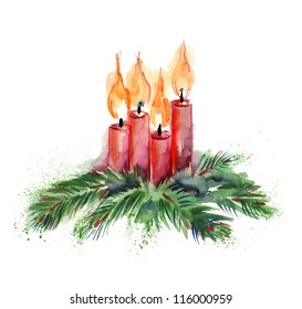 Watercolor Christmas Candles