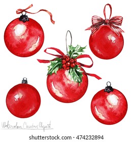 Watercolor Christmas Clipart - Balls