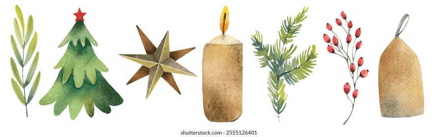 Watercolor Christmas clipart set featuring festive elements - Powered by Shutterstock