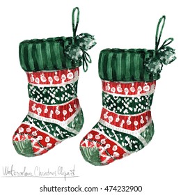 Watercolor Christmas Clipart - Socks