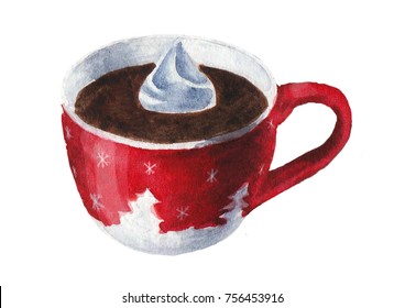 Watercolor Christmas cup with coffee / hot chocolate - Powered by Shutterstock