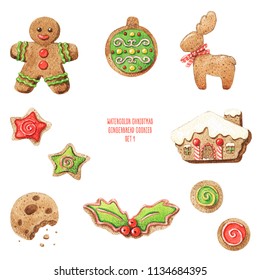 Watercolor Christmas Gingerbread Cookies Set