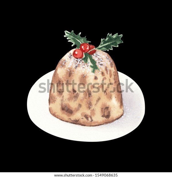 Watercolor Christmas Pudding Illustration Stock Illustration 1549068635