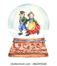 Watercolor Christmas Snow Globe Clipart, Vintage Christmas Diy Cards With Snowglobe