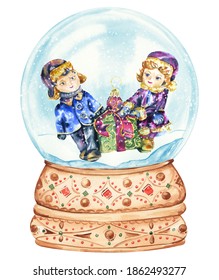 Watercolor Christmas Snow Globe Clipart, Vintage Christmas Diy Cards With Snowglobe