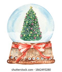 Watercolor Christmas Snow Globe Clipart, Vintage Christmas Diy Cards With Snowglobe