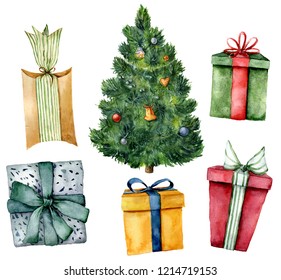 Watercolor Christmas tree and
